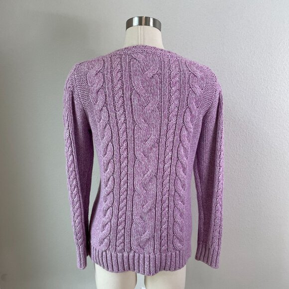 LL Bean Womens Medium Cable Knit Sweater Purple Heather Long Sleeve Crewneck - Picture 7 of 8